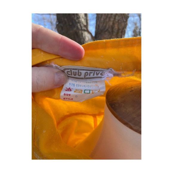 Vintage | 70s Saffron Slubbed Blouse Balloon Sleeve Mock Collar Sz 5 S/M - Picture 9 of 11